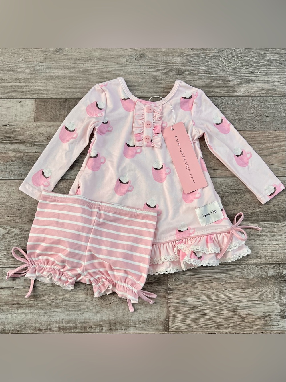 NWT Jane + Jo Girls Hot Cocoa Nightgown and Bloomers Size 12 Months
